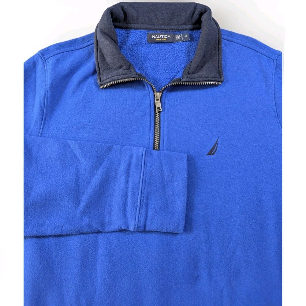 Nautica 1/4 Zip Fleece Pullover Men’s M Blue Long Sleeve Preppy